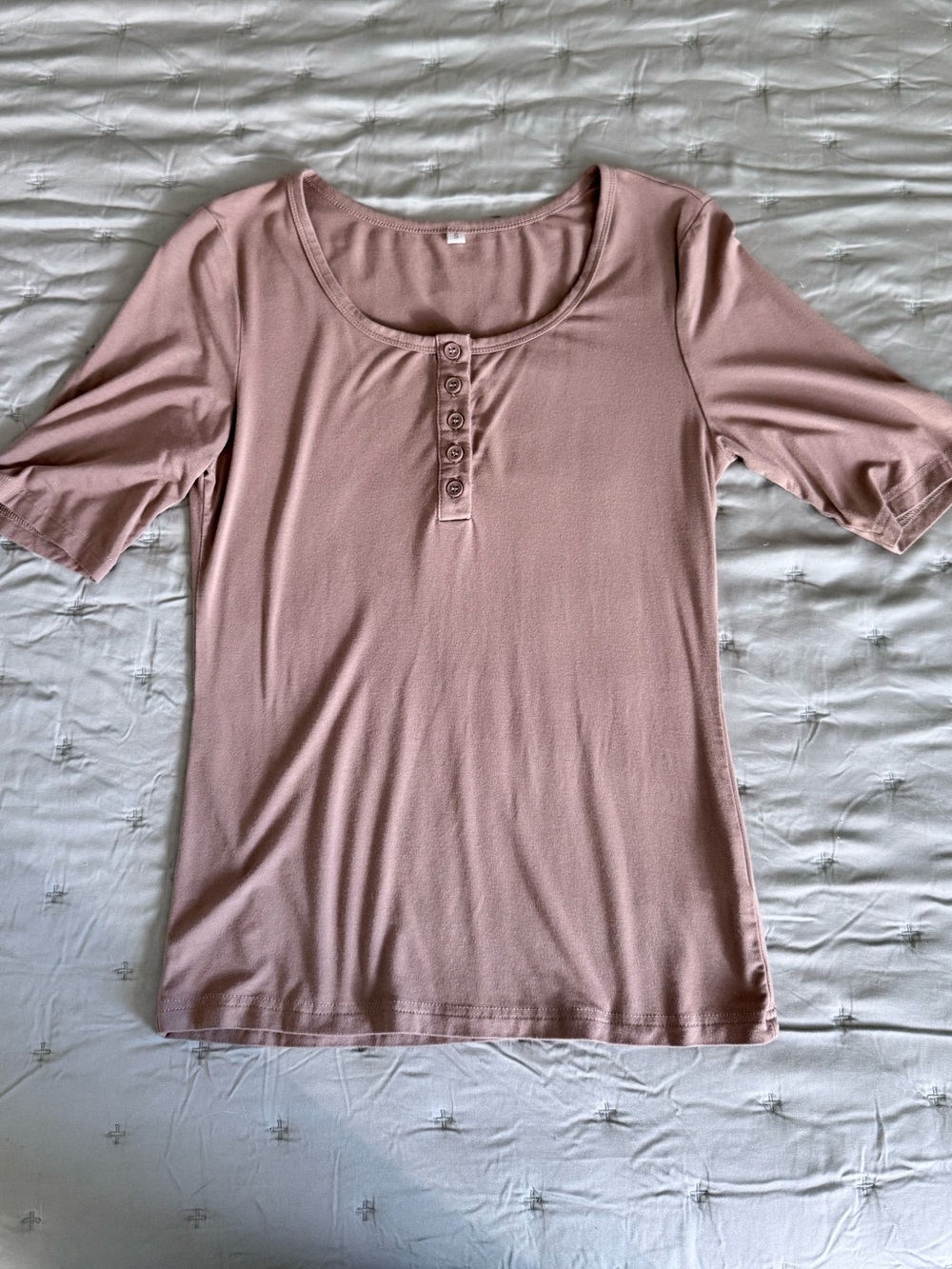 Taupe Tan Scoop Neck Henley Tee in Silky Soft Cotton Blend